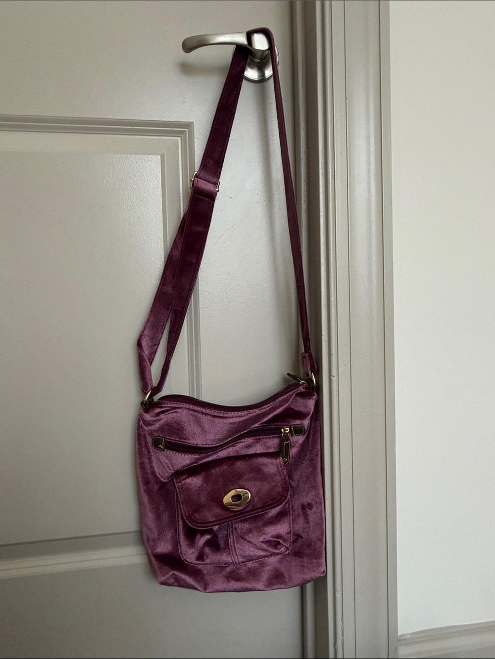 Women’s Velvet Crossbody Bag in Plum